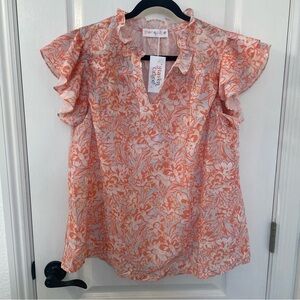 Haven Grace Floral Ruffle Blouse - Orange and White